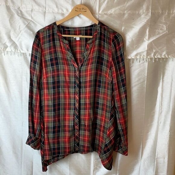 J Jill plaid button down shirt green yellow red S - Picture 2 of 10